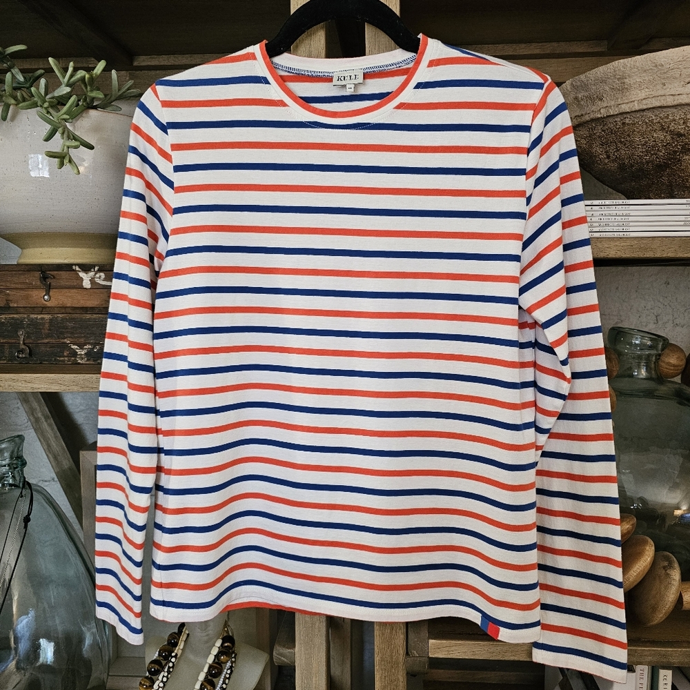 Kule Modern Long Tee 100% Cotton Long Sleeve Stripe Crewneck Sz XS